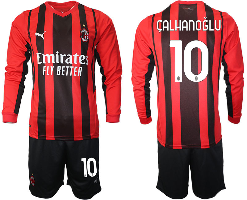 Men 2021-2022 Club Ac Milan home red Long Sleeve #10 Soccer Jersey